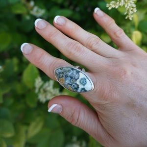 Ocean Jasper Crystal Ring. Sterling Silver. Size 6
